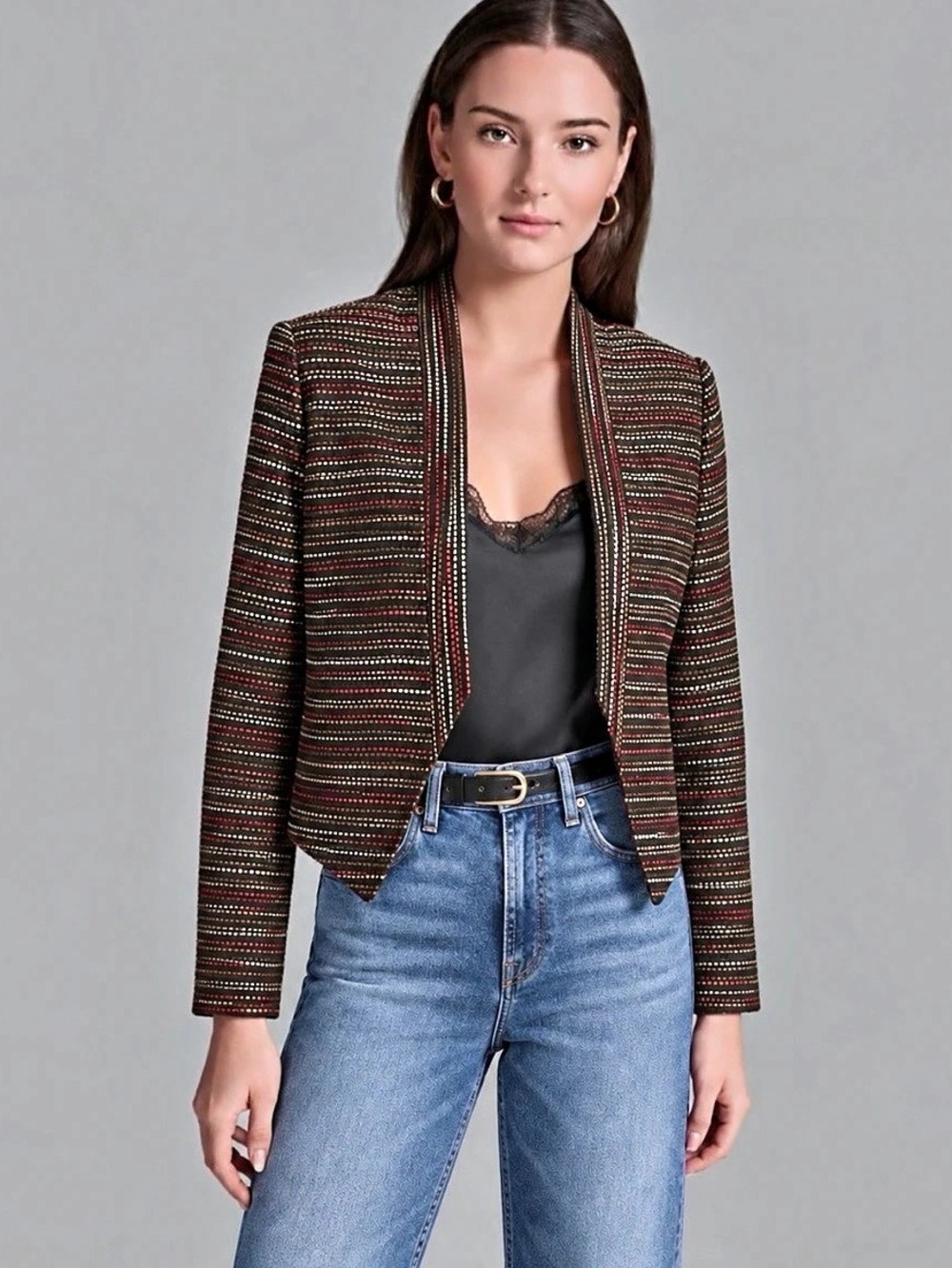 BCBG Icon Striped Blazer in Black & Red Size 8 NWT
